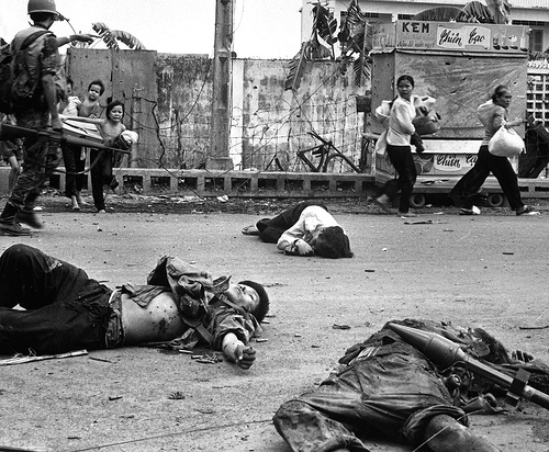 Aftermath of fighting in a South Vietnam city, provided by National Archives