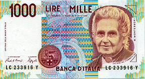 Maria Montessori on the Italian 1000 lire note.